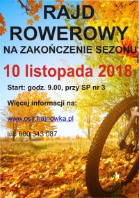 ZAPRASZAMY NA RAJD KOŃCZĄCY SEZON ROWEROWY!