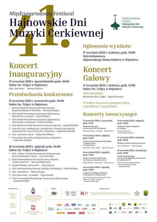 41 Hajnowskie Dni Muzyki Cerkiewnej Program