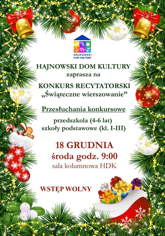 Plakat konkurs recytatorski Swiateczne wierszowanie 2024