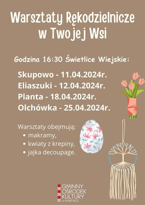 Warsztaty w twojej wsi 11 12 18 25.04.2024