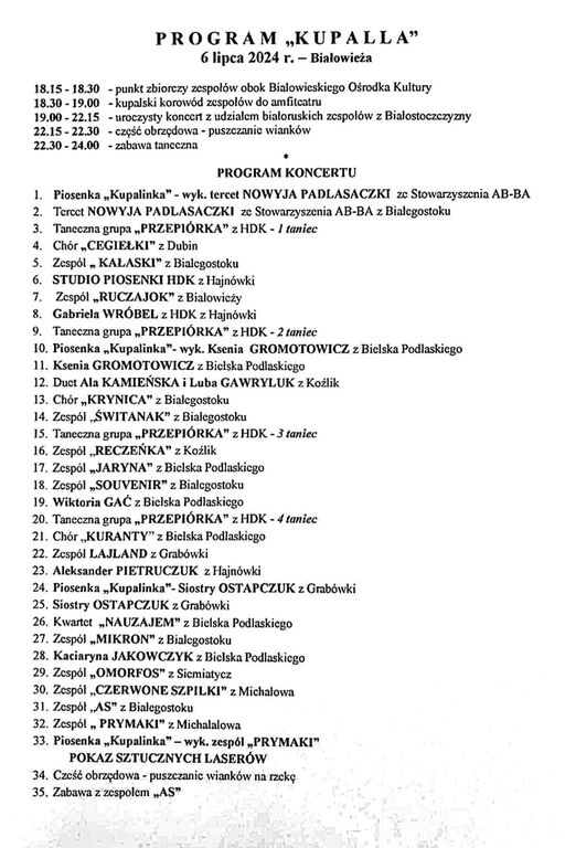 program kupala bialowieza 2024