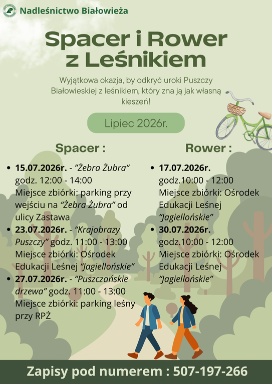 Plakat Spacer i rower z lesnikiem