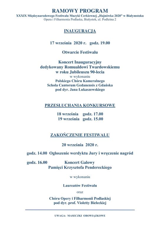 program festiwal muzyki cerkiewnej2020